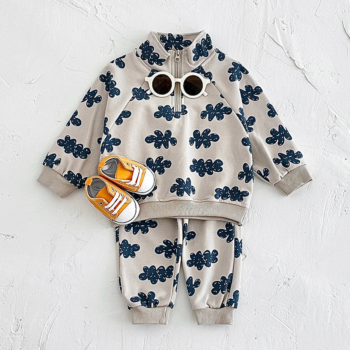 Baby Toddler Boys Girls 2Pcs Jogger Set Girl Quarter Zip Cloud Print Long Sleeve Top +Pants Outfit