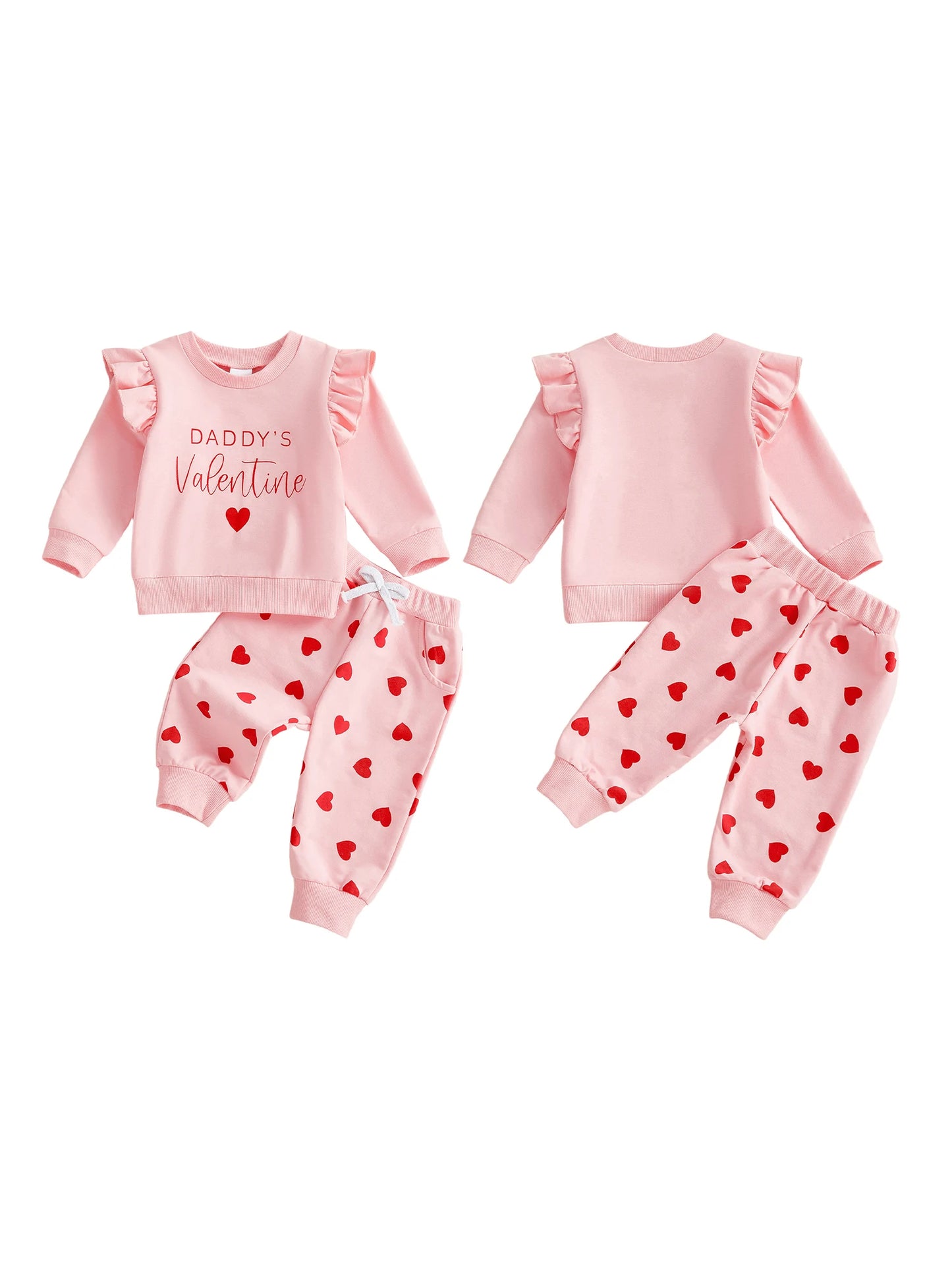 Baby Toddler Girls 2Pcs Valentine's Day 2 Piece Outfits Daddy's Valentine Letter Heart Print Long Sleeve Crew Neck Top and Elastic Waist Pants Jogger Set