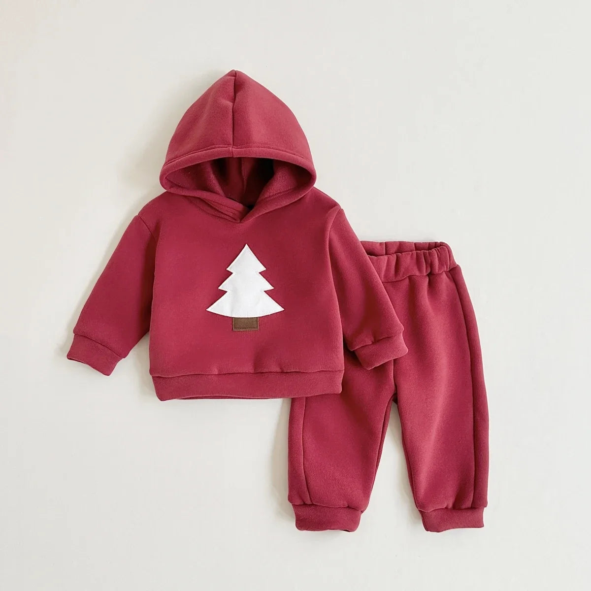 Baby Toddler Boys Girls 2Pcs Jogger Set Hooded Christmas Tree Embroidery Long Sleep Top Hoodie + Pants Winter Outfit