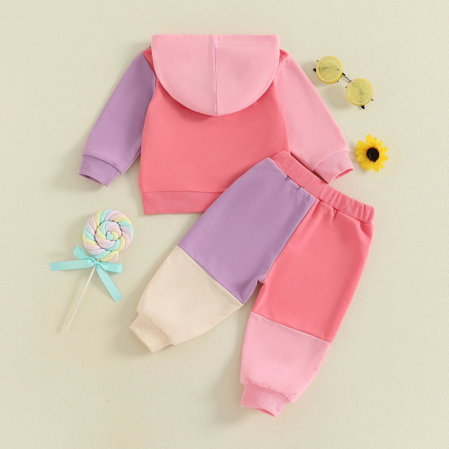 Baby Toddler Boys Girls 2Pcs Fall Outfit Loose Fit Contrast Color Long Sleeve Hoodie and Pants Jogger Set