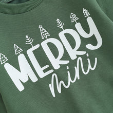 Load image into Gallery viewer, Baby Boy Girl 2Pcs Christmas Clothes Set Long Sleeve Letter Merry Mini Christmas Tree Print Pullover Top Cookie/Hot Chocolate Print Pants Outfit

