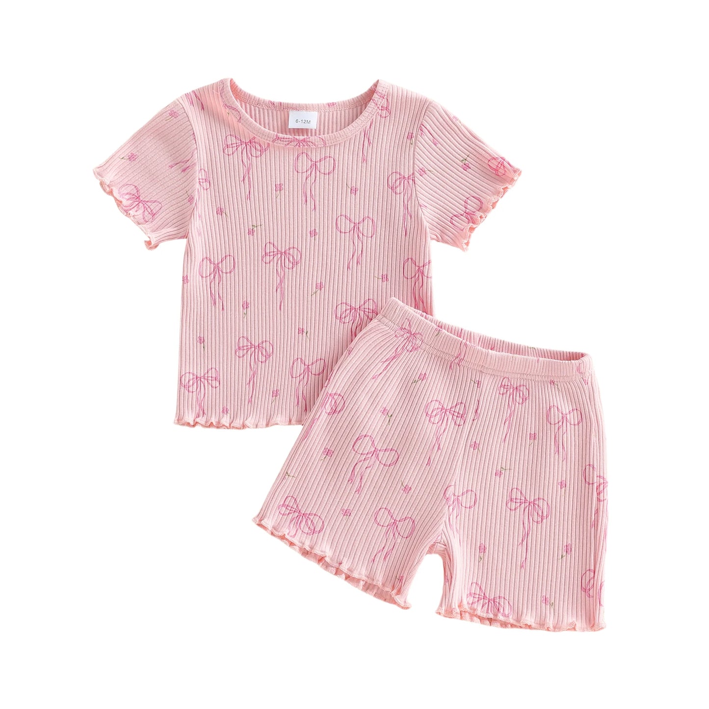 Baby Toddler Girls 2Pcs Clothing Set Fashionable Cute Bow Printed Short Sleeve Top with Shorts Outfit