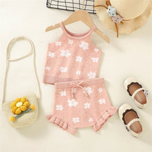 Load image into Gallery viewer, Baby Toddler Girls 2Pcs Summer Outfit Sets Tank Top Knit Floral Drawstring Shorts
