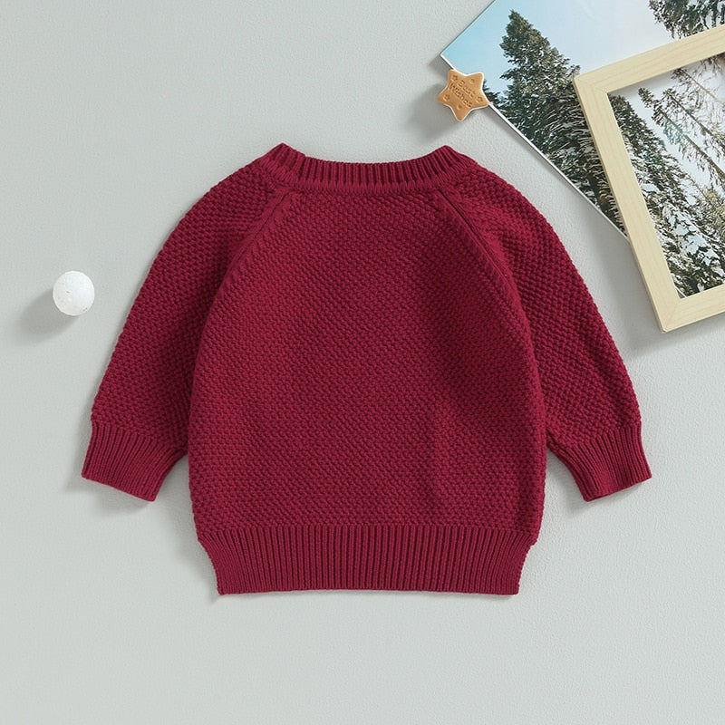 Baby Boy Girl Knitted Sweater Warm Long Sleeve Pullover with Pocket Autumn Knitwear