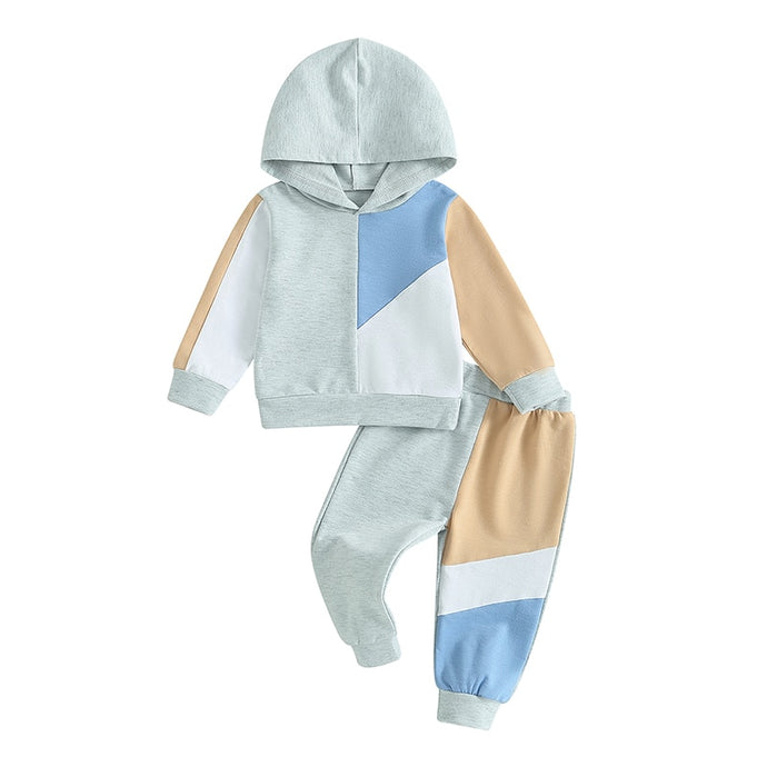Baby Toddler Boy Girl 2Pcs Outfit Contrast Color Block Long Sleeve Hoodie Long Pant