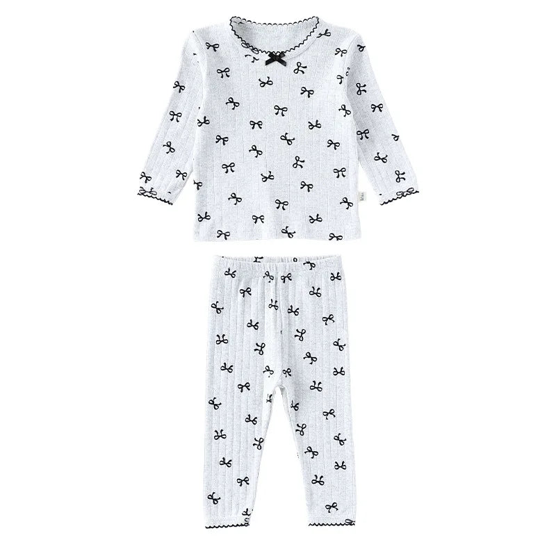 Baby Toddler Girls 2Pcs 100% Cotton Clothes Set Long Sleeve Top Pants Suit Bow/Heart Print Pajamas Set Homewear Outfit