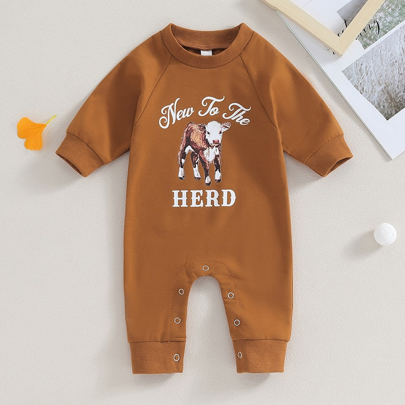 Baby Boy Girl Rompers Western Bull Head Letter Print Long Sleeve Jumpsuit Fall Clothes