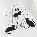 Baby Boys Girls Halloween Bubble Romper Long Sleeve Round Neck Black Cat Ghost Print Romper Fall Playsuit