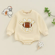 Load image into Gallery viewer, Baby Boys Girls Game Day Fall Bodysuit Letter Football Embroidery Long Sleeve Round Neck Jumpsuit Romper
