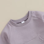 Toddler Baby Boy Girl 2Pcs Set Crewneck Solid Color Long Sleeve Top with Pocket Jogger Pants Outfit