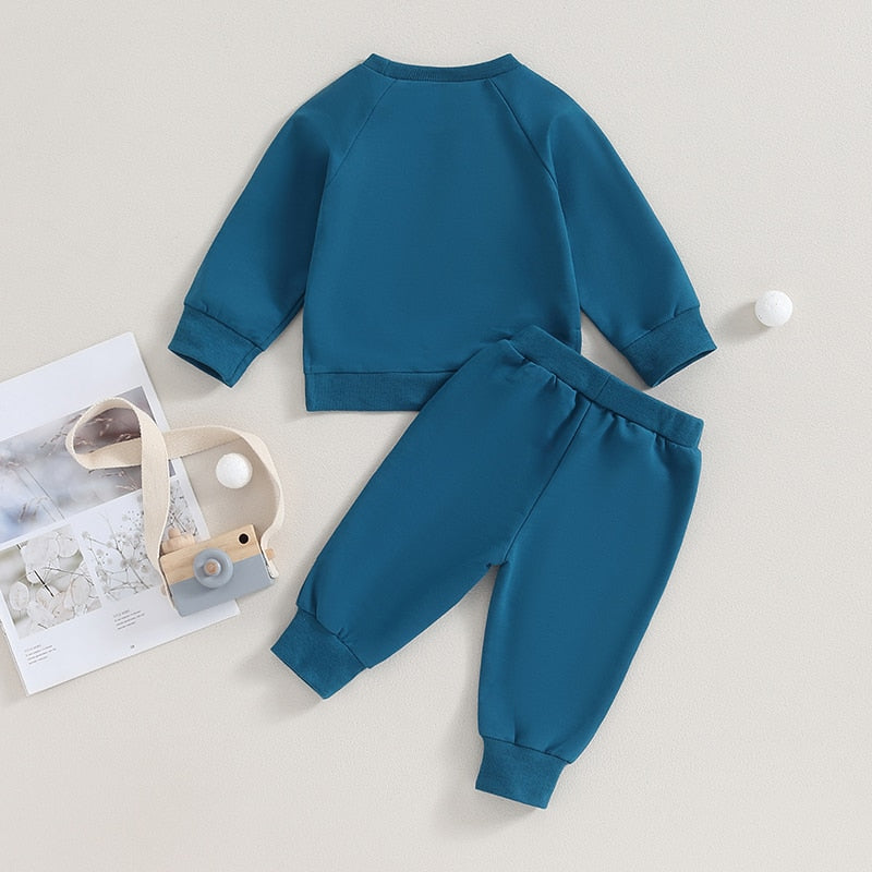 Toddler Baby Boys Girls 2Pcs Fall Outfits Long Sleeve Split Hem Tops Pocket Pants Solid Color Clothes Sets