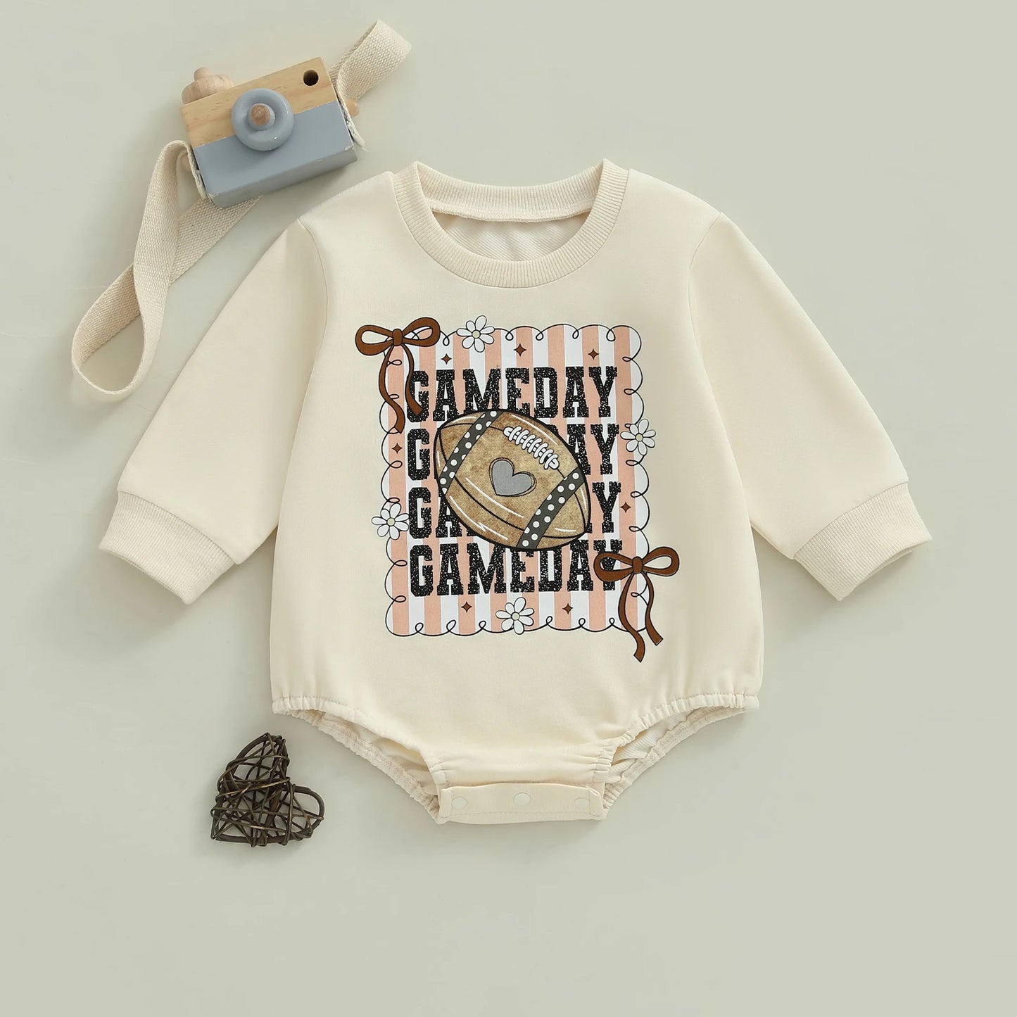 Baby Girls Fall Romper Letter Football Print Football Season / Gameday Cute Long Sleeve Round Neck Bubble Jumpsuit