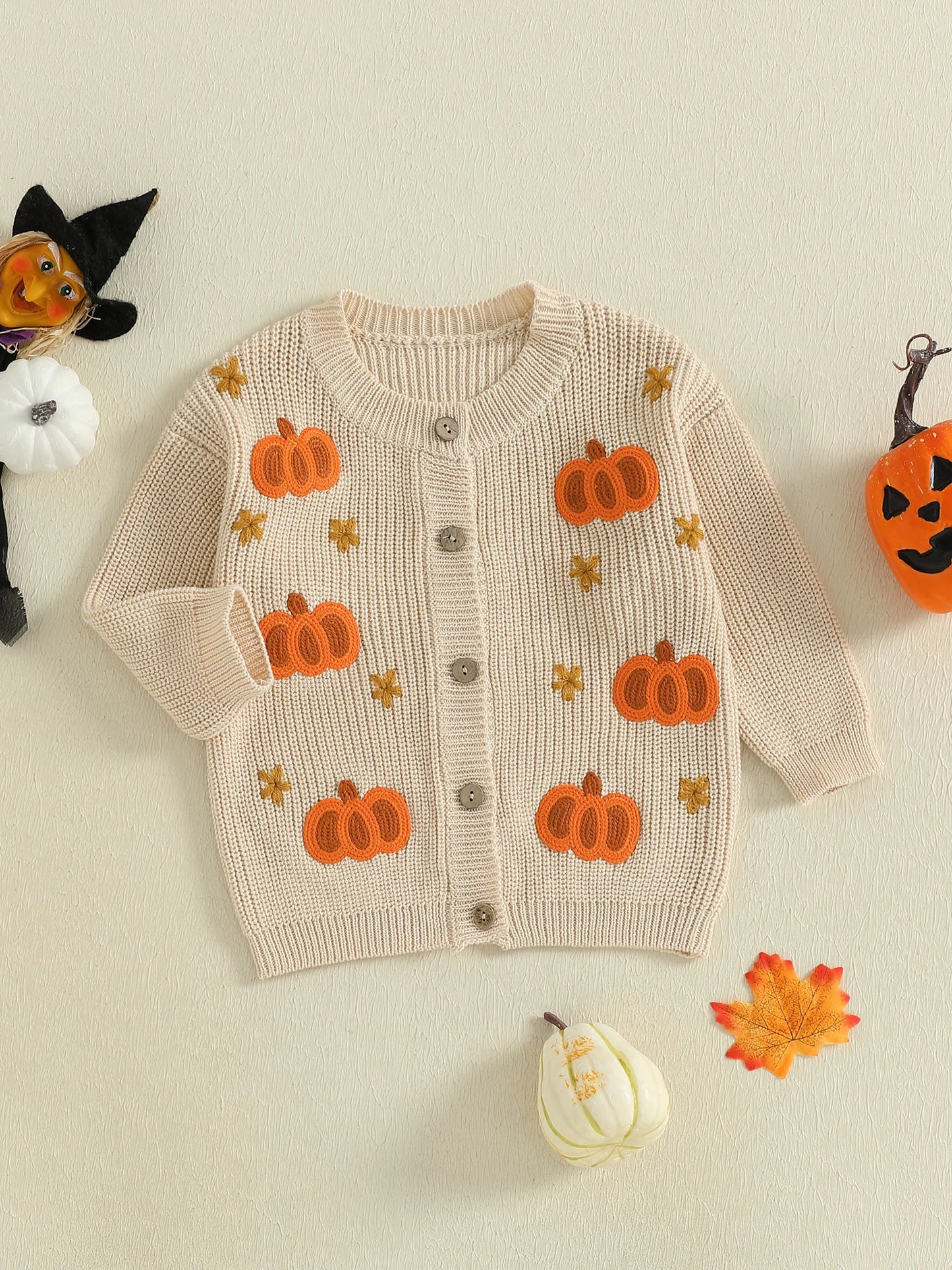Baby Toddler Girls Halloween Sweater Casual Pumpkin Pattern Infant Button Cardigan Knitwear Warm Clothes Top