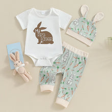 Load image into Gallery viewer, Baby Boy Girl 3Pcs Easter Outfits Short Sleeve My First Easter Bunny Graphic Romper + Rabbit Carrot Print Pants + Hat With Ears Set

