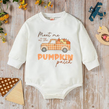 Load image into Gallery viewer, Baby Girls Boys Long Sleeve Halloween Rompers Meet Me At The Pumpkin Patch Print Round Neck Jumpsuits
