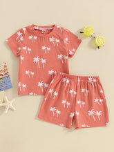 Load image into Gallery viewer, Toddler Baby Girls 2Pcs Summer Shorts Sets Tropical Palm Tree Print Short Sleeve Crewneck Top Shorts Sets
