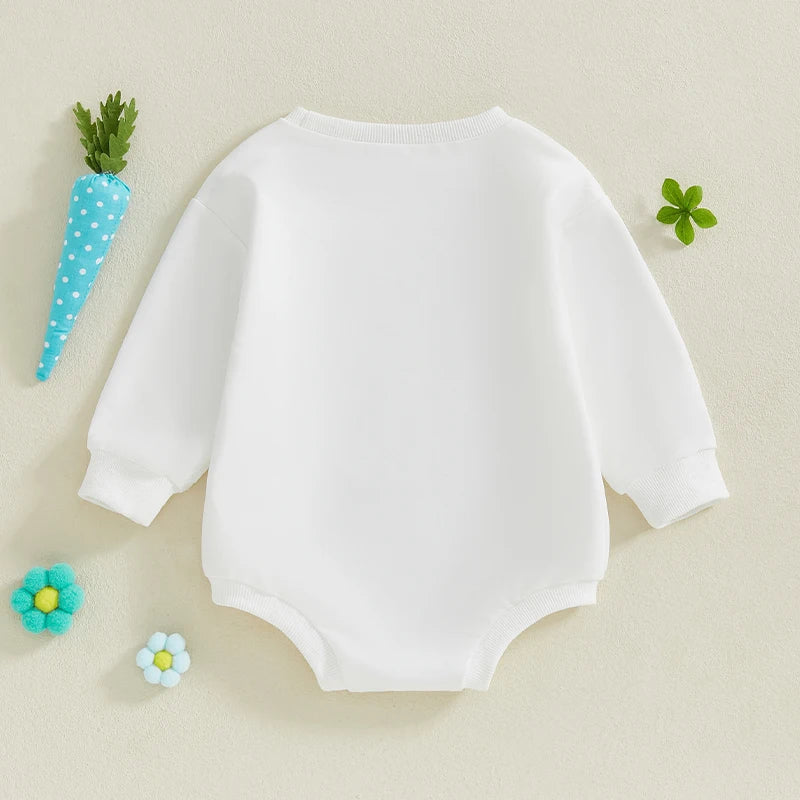 Baby Boys Girls My First 1st Easter Bubble Romper Bunny Rabbit Letter Pattern Long Sleeve Crew Neck Jumpsuit