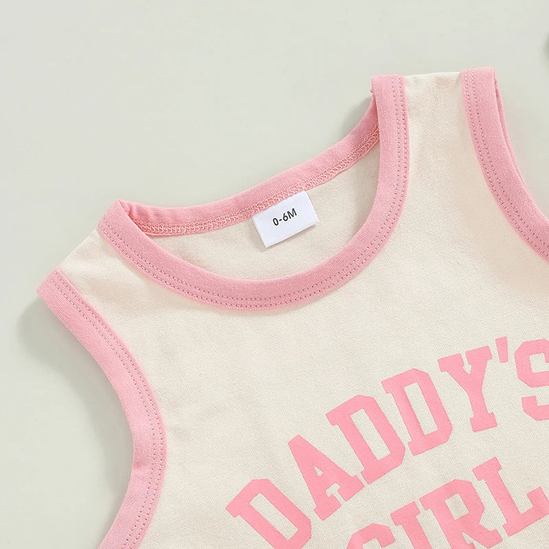 Baby Toddler Girl 2Pcs Daddy's Girl Sleeveless Letter Print Tank Top + Elastic Waist Shorts Outfit Set Father's Day