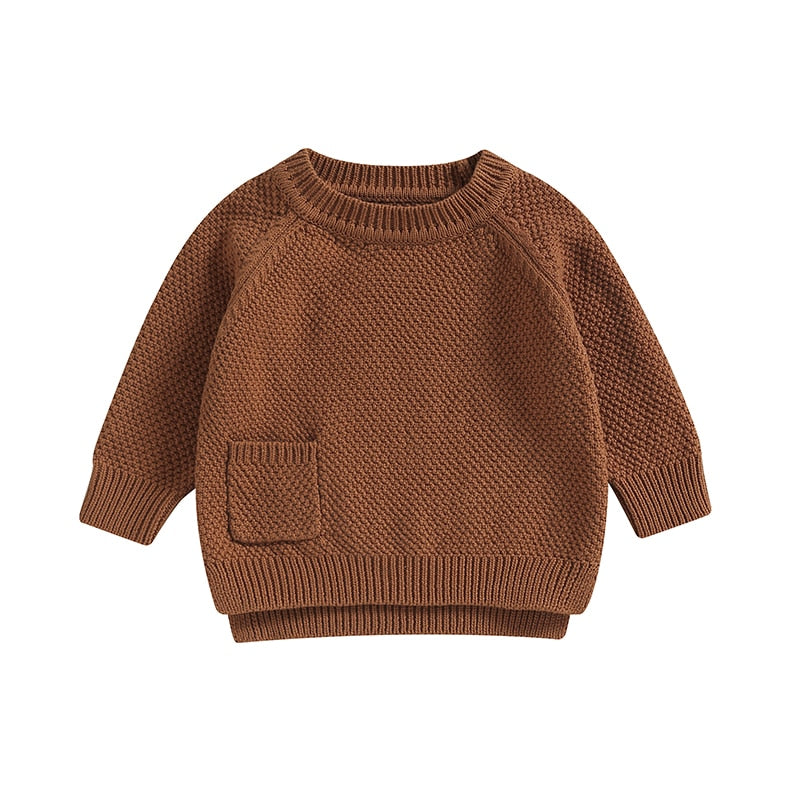 Baby Boy Girl Knitted Sweater Warm Long Sleeve Pullover with Pocket Autumn Knitwear