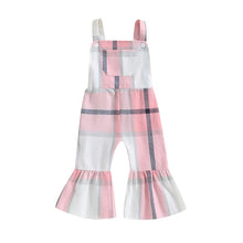 Load image into Gallery viewer, Baby Toddler Girls Plaid Overalls Casual Square Neck Sleeveless Bell Bottom Jumpsuit Romper
