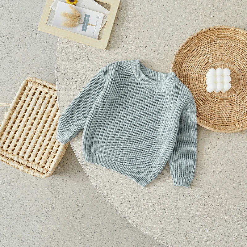 Baby Toddler Girls Boys Sweaters Knitting Pullovers Tops Solid Color Basic Cotton Long Sleeve Sweater Top