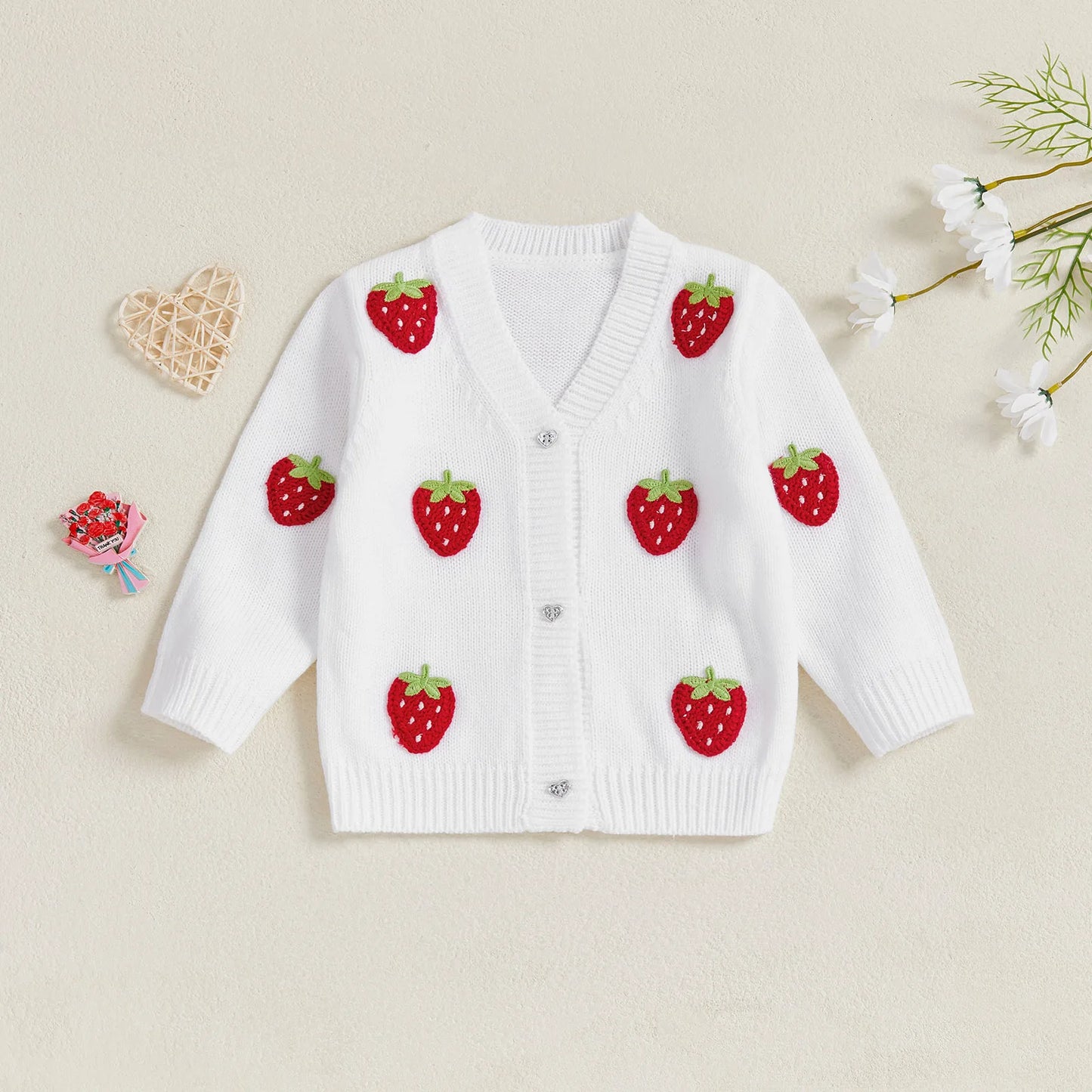Baby Toddler Girls Sweater Casual Crocheted Strawberries Infant Button Cardigan Knitwear Warm Clothes Sweater