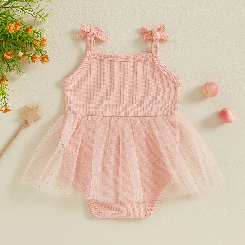 Baby Girls Romper Mesh TuTu Dress Skirt Summer Tie Tank Strap Sleeveless Square Neck Jumpsuit