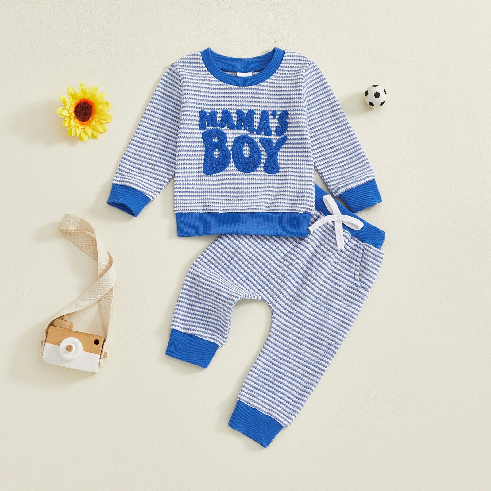 Baby Toddler Boys 2Pcs Fall Striped Outfit Letter Embroidery Long Sleeve Top and Elastic Pants Jogger Set