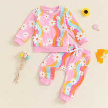 Load image into Gallery viewer, Baby Toddler Girls 2Pcs Fall Outfit Striped Daisy Flower Print Long Sleeve Top and Elastic Pants Set
