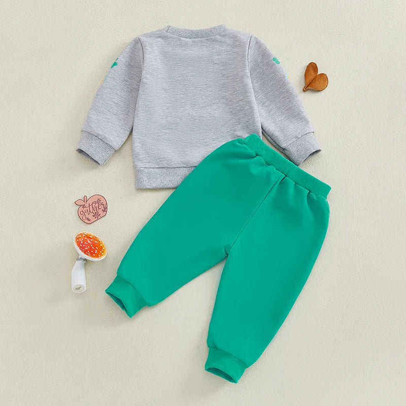 Baby Toddler Girls Boys 2Pcs Be Mine / Lucky Valentine's Day & St. Patrick's Day Outfit Letter Print Long Sleeve O-Neck Top with Solid Long Pants Valentines Jogger Set