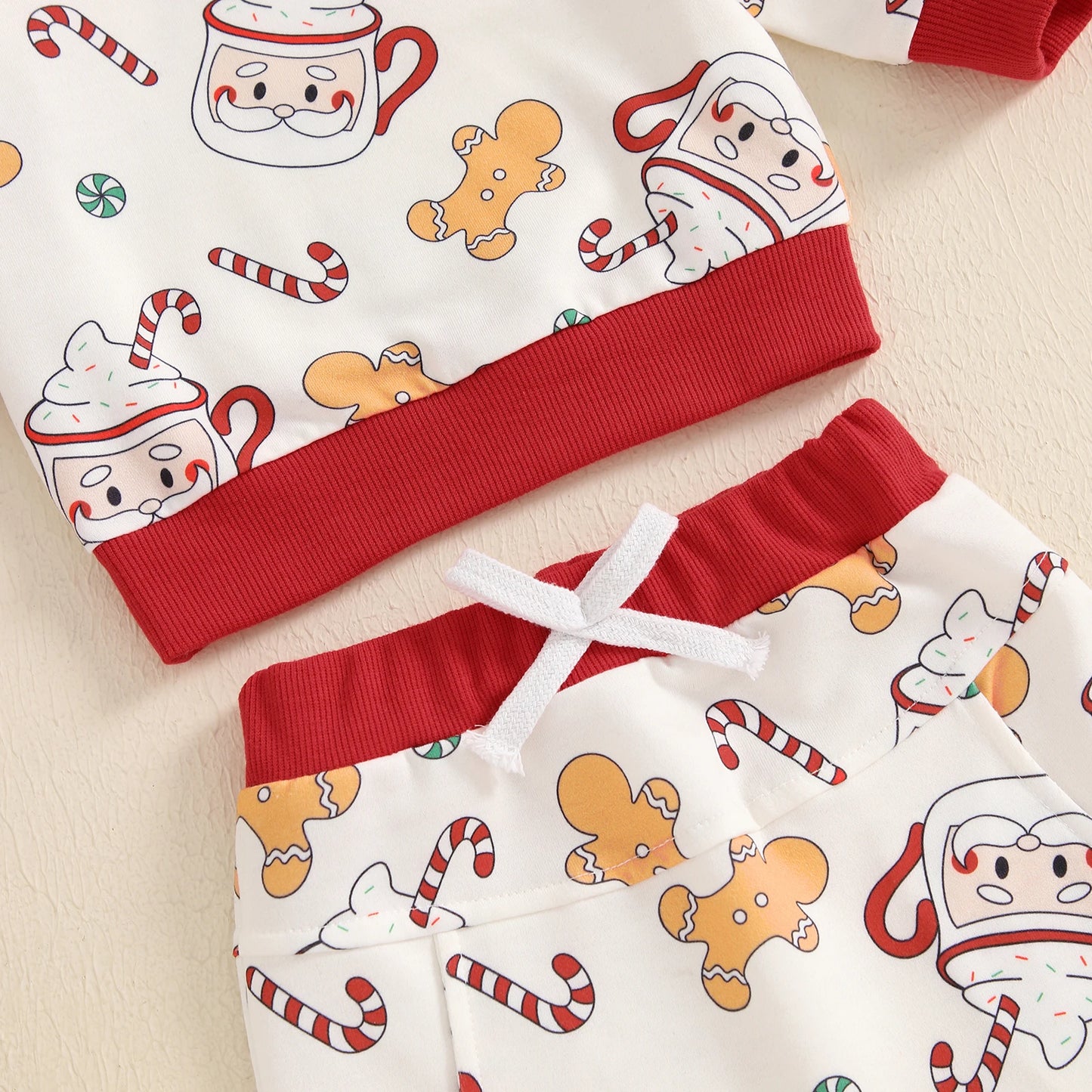 Baby Toddler Boys Girls 2Pcs Christmas Jogger Set Gingerbread Man Santa Mug Print Long Sleeve Top Long Pants Outfit