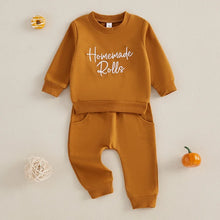 Load image into Gallery viewer, Baby Toddler Girl Boy 2Pcs Homemade Rolls Fall Thanksgiving Outfit Letter Embroidery Long Sleeve Top with Solid Pants Jogger Set
