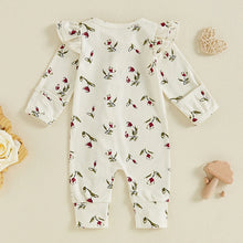 Load image into Gallery viewer, Baby Girls Long Sleeve Romper Floral Flowers Print Ruffles Front Zipper Jumpsuit
