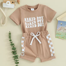 Load image into Gallery viewer, Toddler Baby Boy 2Pcs Summer Clothes Mama&#39;s Boy Letters Short Sleeve T-Shirt Top Checkered Pattern Shorts Set Outfit
