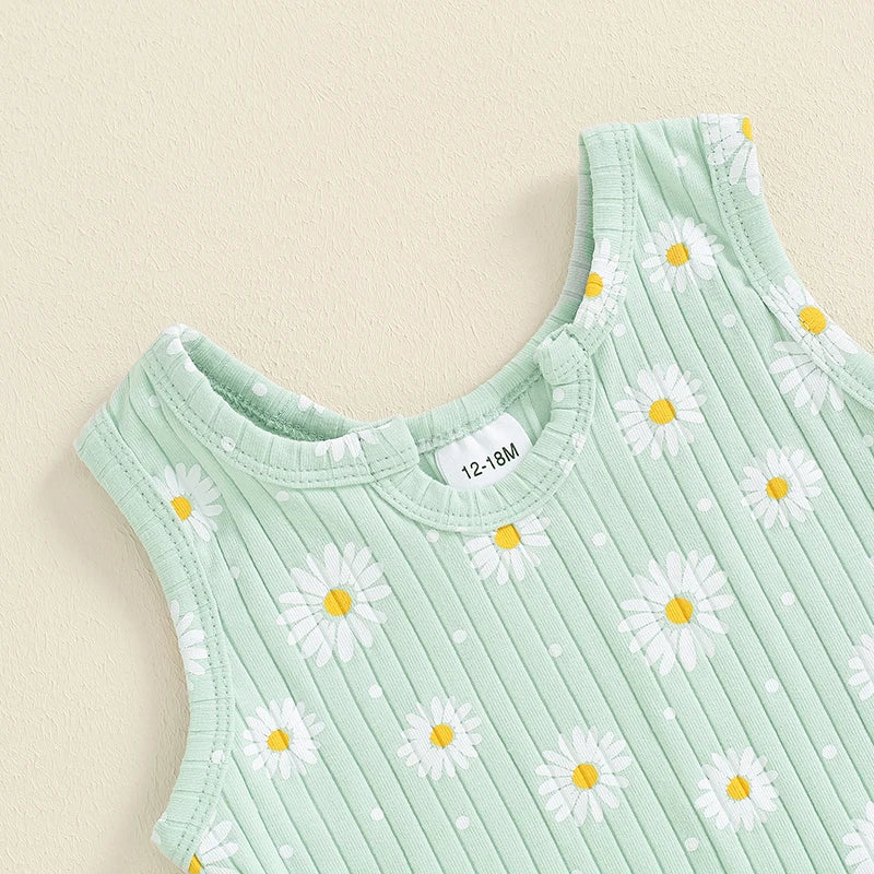 Baby Toddler Kids Girls 2Pcs Summer Clothes Set Sleeveless U Neck Flower Daisy Print Tank Top Shorts Set