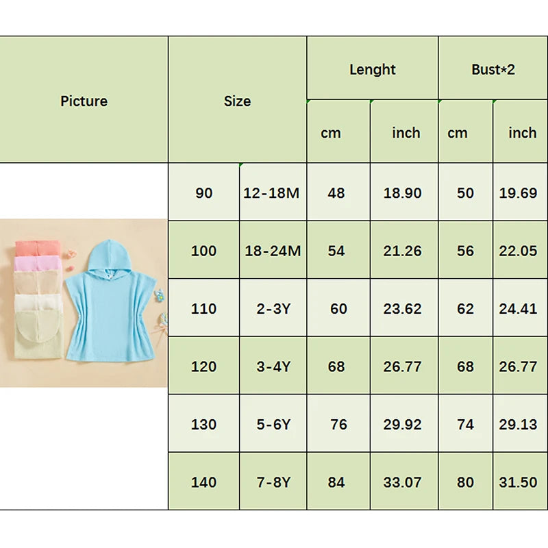 Toddler Kids Boys Girls Hooded Beach Swim Poncho Towels Solid Color Loose Fit Beach Robe Cover-up for Summer