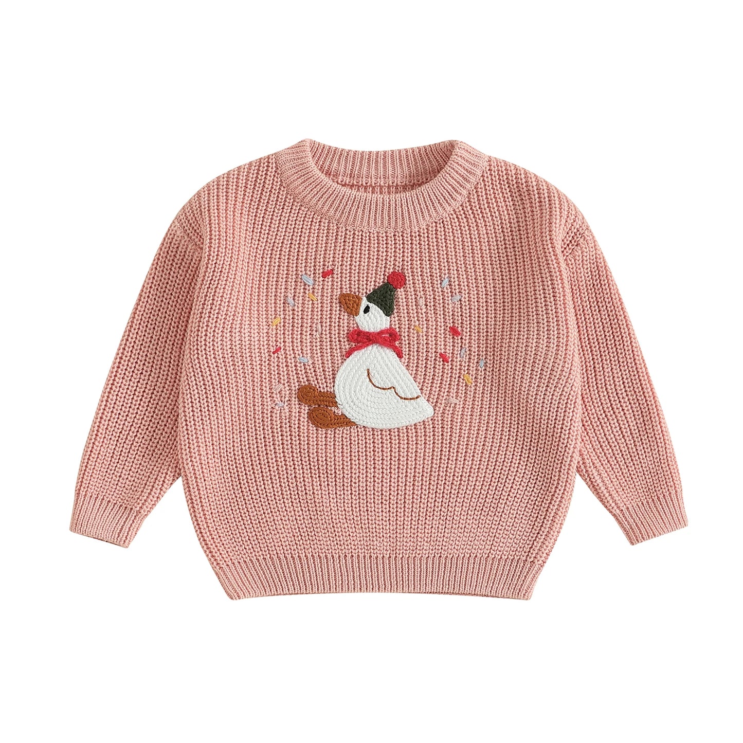 Baby Toddler Girls Boys Birthday Sweaters Long Sleeve Round Neck Silly Goose Party Hat Embroidery Pullover Fall Top
