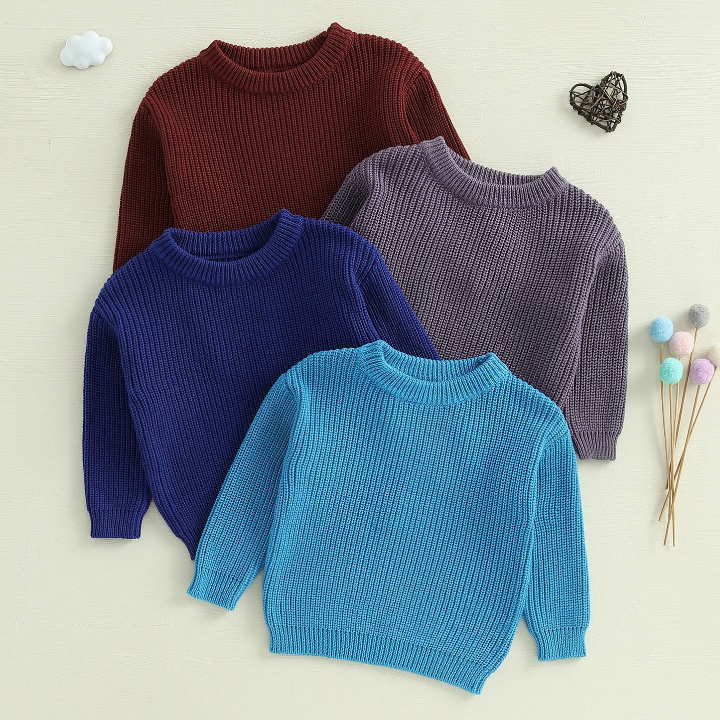 Baby Toddler Girls Boys Sweaters Knitting Pullovers Tops Solid Color Basic Cotton Long Sleeve Sweater Top