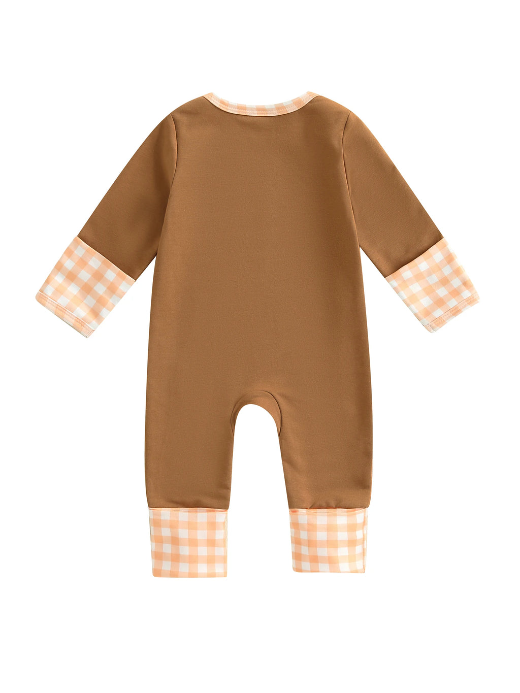 Baby Boys Halloween Romper Pumpkin Dog Embroidery Long Sleeve Round Neck Plaid Jumpsuit