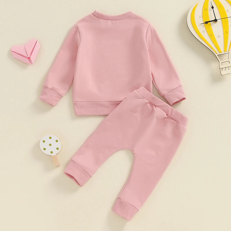 Baby Toddler Girls 2Pcs Mama's Sweet Girl Fall Outfit Classic Letter Print Long Sleeve Pullover Top + Long Pants Set