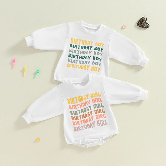 Baby Girls Boys Bubble Romper Birthday Boy / Girl Letter Print Long Sleeve Bodysuit