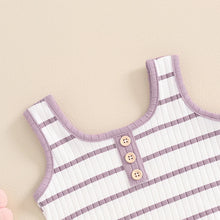 Load image into Gallery viewer, Toddler Baby Girl 2Pcs Summer Ribbed Set Striped Round Neck Sleeveless Tank Top Elastic Waist Shorts Outfit
