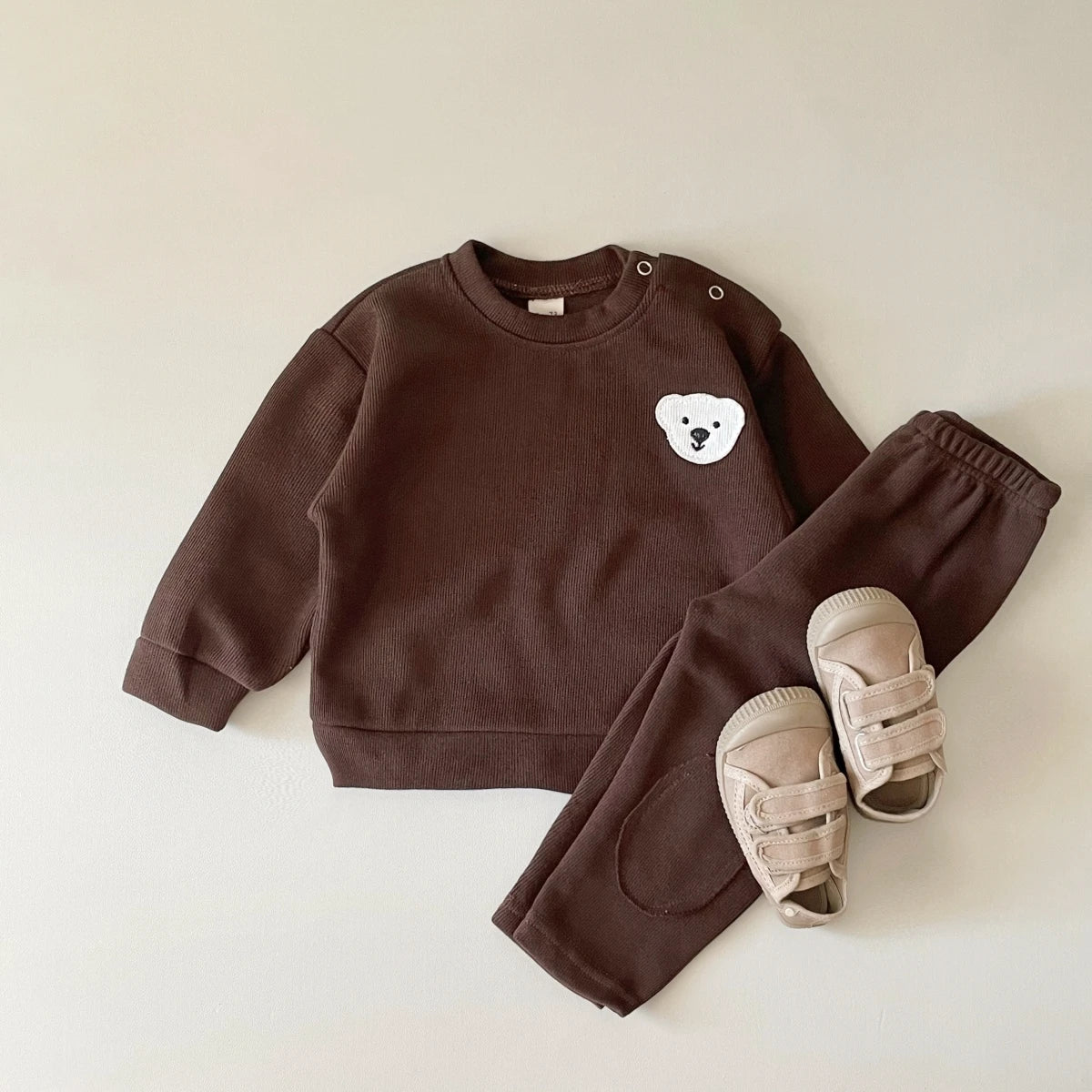 Baby Toddler Boys Girl 2Pcs Jogger Set Long Sleeve Goose / Bear Embroidery Cotton Top + Pants Outfit