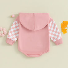 Load image into Gallery viewer, Baby Girls Hooded Romper Long Sleeve Letter Daddy&#39;s Girl Checkerboard Print Patchwork Bodysuit

