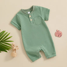 Load image into Gallery viewer, Baby Boy Girl Jumpsuit Summer Short Sleeve Solid Color Waffle Button Romper Playsuit
