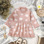Baby Toddler Girl Long Sleeve Flower Floral Print Ruffle Sweater A-Line Dress