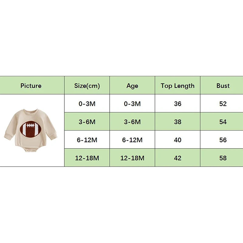 Baby Boy Girl Bodysuit Football Embroidered Long Sleeve Fall Jumpsuit Romper