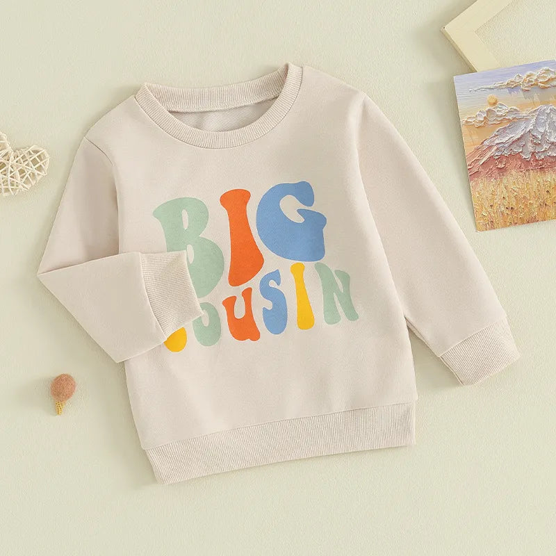 Baby Toddler Kids Girls Boys Matching Outfits Letter Print Big Lil Cousin Long Sleeve Crewneck Top