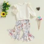 Baby Toddler Girls 2Pcs Outfit Fly Long Sleeve Round Neck Top Floral Flower / Butterfly / Strawberry Print Flared Pants Set