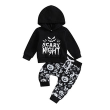Load image into Gallery viewer, Baby Boys 2Pcs Halloween Clothes Set Long Sleeve Hooded Scary Night Print Hoodie with Pumpkin Print Pants
